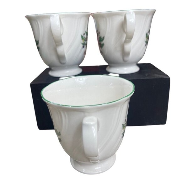 VTG Lot 3 Nikko Happy Holidays Footed Coffee Tea Cups Christmas Tree Swirl White - Picture 4 of 7